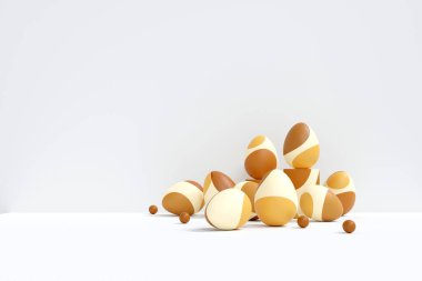 Paskalya gelenekleri. Beyaz arka planda renkli Paskalya yumurtaları. 3B illüstrasyon