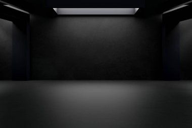 empty abstract industrial concrete interior. concrete floor and dark room. 3d illustration