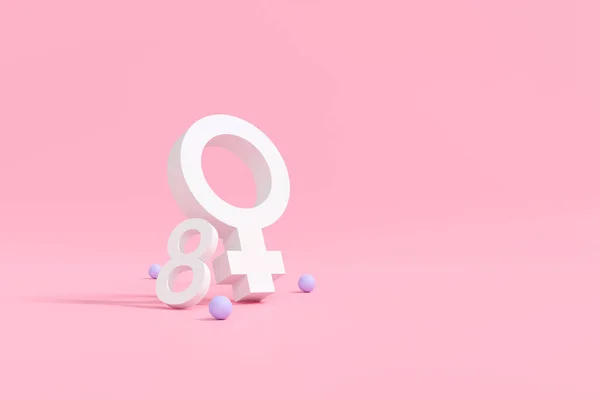 女性の日 女性の戦いと思い出の機会 ピンクのバナーのグリーティングカードのデザイン コピースペース デジタル バナー ウェブサイト 3Dイラスト — ストック写真