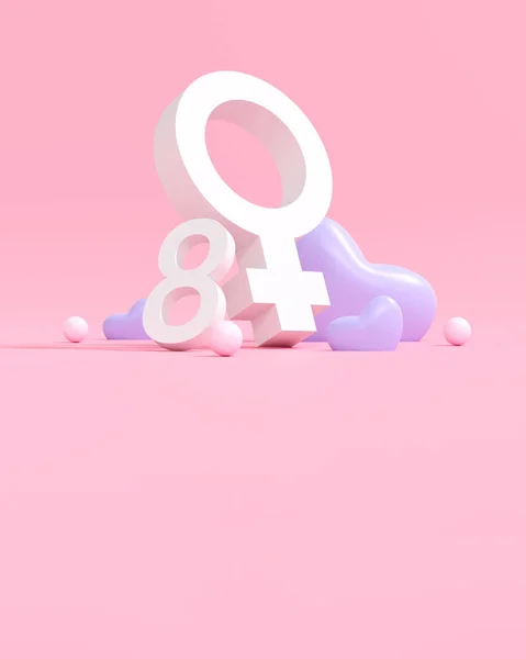 女性の日 女性の戦いと思い出の機会 ピンクのバナーのグリーティングカードのデザイン コピースペース デジタル バナー ウェブサイト 3Dイラスト — ストック写真