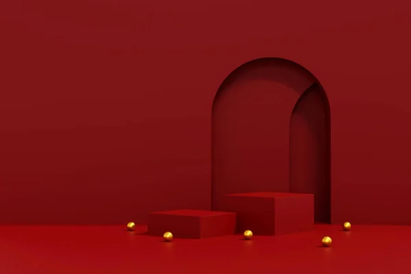 Rood Podium Minimaal Het Podium Met Zoete Rode Platform Podium — Stockfoto