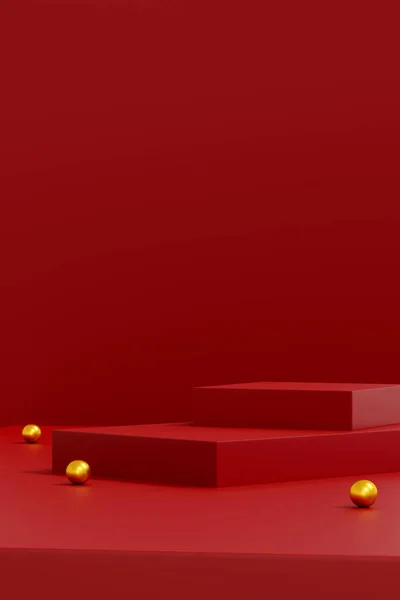Červené Pódium Minimální Jevišti Sladkou Červenou Plošinou Etapa Ukázat Kosmetický — Stock fotografie