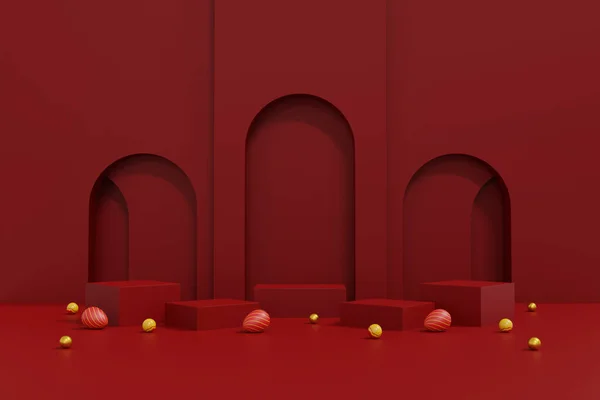Colorful Easter Eggs Red Background Happy Easter Day Concept Illustration — 스톡 사진
