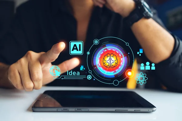Artificial intelligence Machine Learning Business Internet Technology Concept. hologram digital chatbot, application, conversation assistant, digital chatbot on virtual screen.