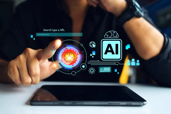 Inteligencia Artificial Machine Learning Business Internet Technology Concept Holograma Chatbot —  Fotos de Stock
