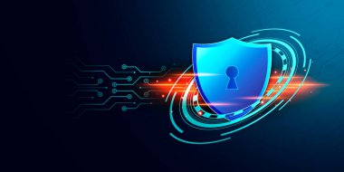 Güvenlik ağı güvenlik bilgisayarı ve veri konseptinizi güvene alın. Siber siber güvenlik kalkanı, dijital veri ağı koruması isimsiz bir hacker tarafından dijital suç. koyu ton