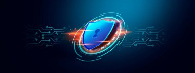 Güvenlik ağı güvenlik bilgisayarı ve veri konseptinizi güvene alın. Siber siber güvenlik kalkanı, dijital veri ağı koruması isimsiz bir hacker tarafından dijital suç. koyu ton