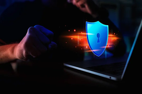 Computadora Seguridad Red Protección Proteger Concepto Datos Icono Escudo Seguridad — Foto de Stock