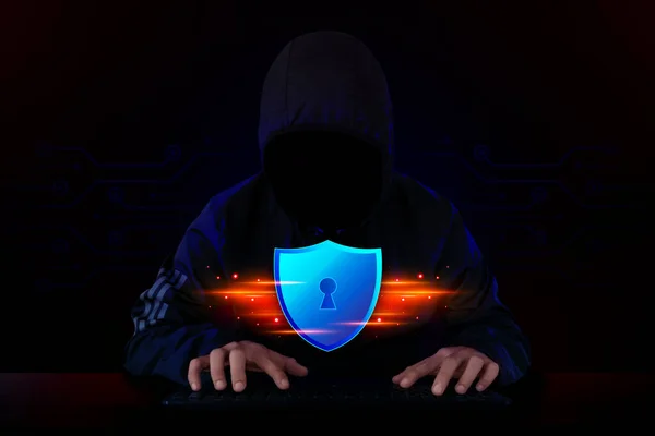 Ochrana Síťového Zabezpečovacího Počítače Zabezpečení Datového Konceptu Ikona Štítu Kybernetická — Stock fotografie