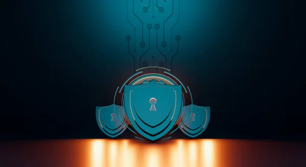 Beveiligingscomputer Van Het Netwerk Veilig Gegevensconcept Schild Pictogram Cyberbeveiliging Digitale — Stockfoto