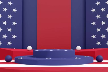  Modern model podyum gösterisi, Amerika Birleşik Devletleri ekran pankartı, afiş reklamı için arka plan, podyum mozaiği, 3D illüstrasyon