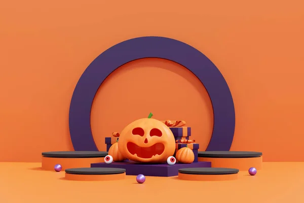 Ilustração Abóbora Sorridente Para Exibição Produtos Festivos Celebração Outono Conceito — Fotografia de Stock