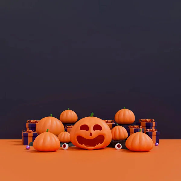 お祝いの製品ディスプレイのためのスマイリングパンプキン3Dイラスト 秋のお祝い ジャック ランタン ハロウィーン パーティー コンセプト — ストック写真