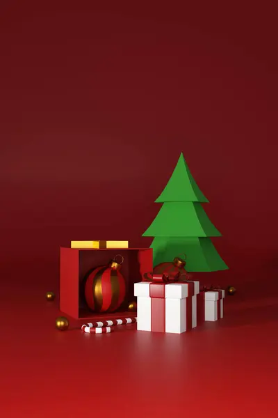 お祝いメリークリスマスとハッピーニューイヤーバックグラウンド ホリデー製品ディスプレイ用のコピースペースで3Dイラスト ショーの化粧品プロダクト表示のための幾何学表面の形 ステージの台座かプラットホーム — ストック写真