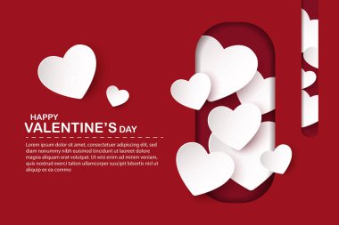 Kırmızı, beyaz, altın ve pembe kağıt kalpli ve çerçeveli Sevgililer Günü tebrik kartları. Sevimli aşk satışı afişleri ya da posterleri. vektör çizimleri