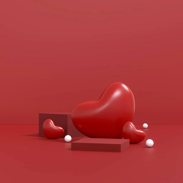 ハッピーバレンタインデーコンセプト ロマンチックな挨拶カード ハート 愛と感情とプロダクトとポディウムディスプレイデザイン — ストック写真