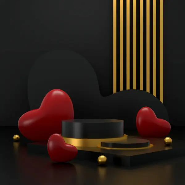バレンタインデーコンセプト ロマンチックな挨拶カード 愛と感情と製品とポディウムディスプレイデザイン — ストック写真
