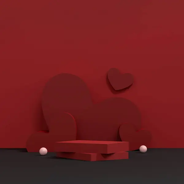 Valentinstag Konzept Romantische Grußkarte Produkt Und Podium Design Mit Herzen — Stockfoto
