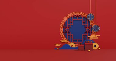 Happy chinese new year 2024 the dragon zodiac sign with red and gold charm, Symbolizing prosperity and richness. Luxurious 3D illustrations for festive greeting cards and podium displays