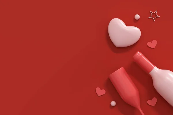 Piękne Rendering Walentynki Concept Romantyczna Kartka Powitalna Kieliszkami Szampana Candy — Zdjęcie stockowe