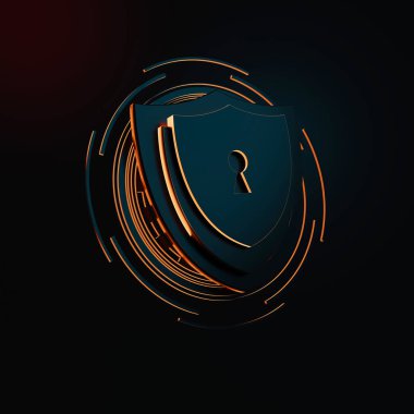 Bilgisayarlarda ve bilgisayarlarda kişisel bilgileri korumak için siber güvenlik. Simge ve internet ağ güvenlik teknolojisini kilitle. Siber güvenlik. 3B illüstrasyon