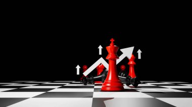 Satranç taşları iş stratejisini ve büyümeyi temsil ediyor. 3B Görüntü