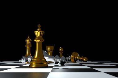 Satranç taşları iş stratejisini ve büyümeyi temsil ediyor. 3B Görüntü
