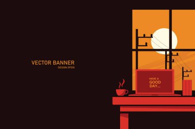  A vector banner featuring a laptop with a 