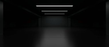 Modern Şehir Otoparkı. Bir Grunge Yeraltı Stüdyosunda Beton Arkaplanlı Gösterişli 3 boyutlu Otomotiv Tasarımı