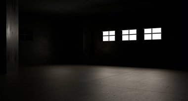 Modern Şehir Otoparkı. Bir Grunge Yeraltı Stüdyosunda Beton Arkaplanlı Gösterişli 3 boyutlu Otomotiv Tasarımı