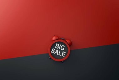  Black Friday sale concept featuring a red alarm clock on a striking red and black background. Perfect for promotions and marketing campaigns during the shopping season. 3D illustration clipart