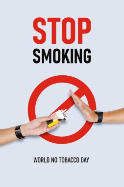 Sigarayı bırakmanın önemini vurgulayan Dünya Tütünsüz Günü için bir illüstrasyon. Sağlık kampanyaları için ideal, sigara içmeyi bırakın ve önleme
