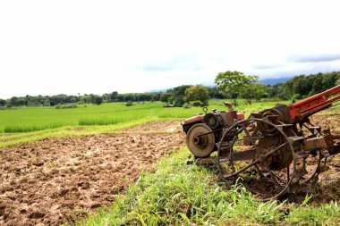 Kırsal alandaki geleneksel tarım ekipmanlarının çekici görüntüsü, tarımı, tarım yaşamını ve sürdürülebilir tarım uygulamalarını sembolize ediyor.