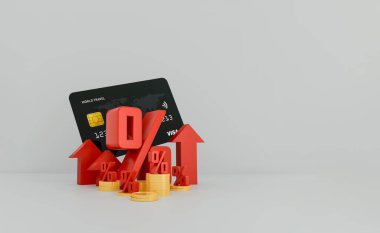 Küresel işlemleri, dijital bankacılığı ve modern ekonomideki finansal büyümeyi temsil eden altın sikkeler ve para birimi sembolleri içeren siyah bir kredi kartı. 3B illüstrasyon