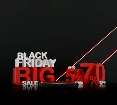 Cesur tipografisi ve% 70 indirim teklifi olan 3D Kara Cuma metni. E-ticaret, pazarlama ve tanıtım reklamları için modern alışveriş kavramı.