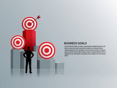Bir iş adamının kırmızı bir hedefe tırmanması, başarıyı, iş hedeflerini, motivasyonu ve kariyer büyümesini simgeliyor..