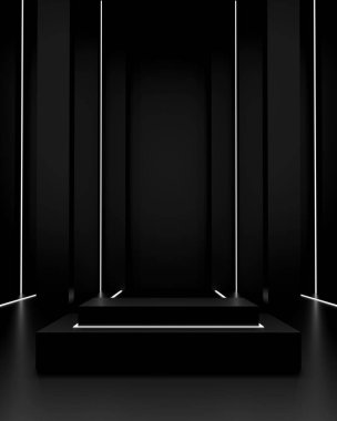Neon ışıklı aksanlı modern karanlık sahne, ürün görüntüleme veya modelleme için soyut fütüristik arkaplan