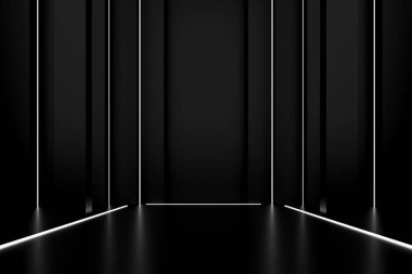 Neon ışıklı aksanlı modern karanlık sahne, ürün görüntüleme veya modelleme için soyut fütüristik arkaplan