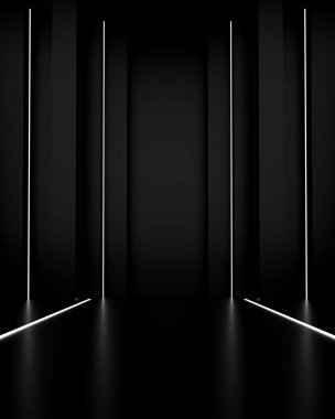 Neon ışıklı aksanlı modern karanlık sahne, ürün görüntüleme veya modelleme için soyut fütüristik arkaplan