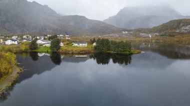 Lofoten islands, Norway. October, fall, drone photo