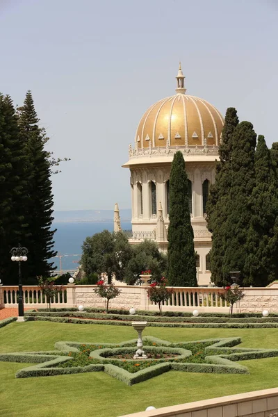 Bahajské Zahrady Svazích Hory Karmel Město Haifa Přístav Izrael — Stock fotografie