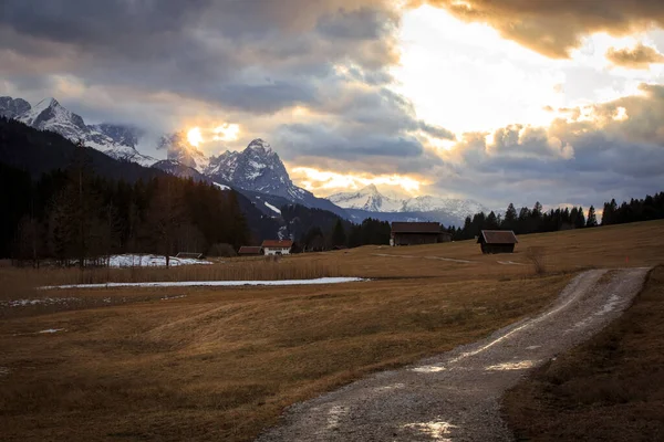 Vintervandring Till Geroldsee Sjö Sunset Bayern Tyskland — Stockfoto