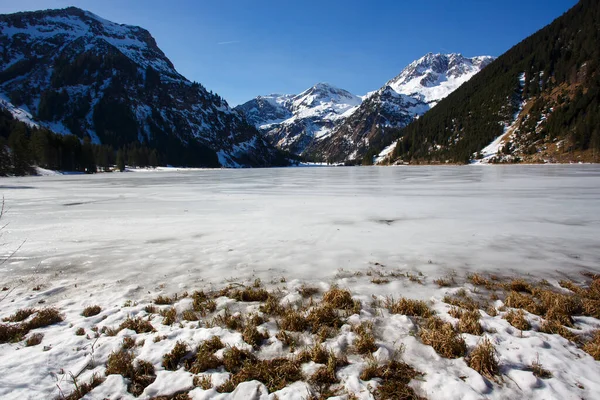 Vilsalpsee Lake Winter Tyrol Áustria — Fotografia de Stock