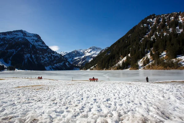 Vilsalpsee Lake Winter Tyrol Áustria — Fotografia de Stock
