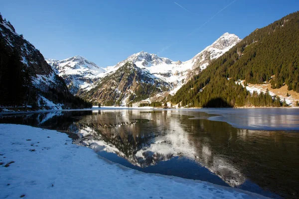 Jezioro Vilsalpsee Zimą Tyrol Austria — Zdjęcie stockowe