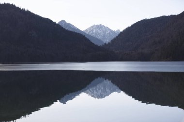 Kışın Neuschwanstein Castley yakınlarında Alpsee, Bayern, Almanya