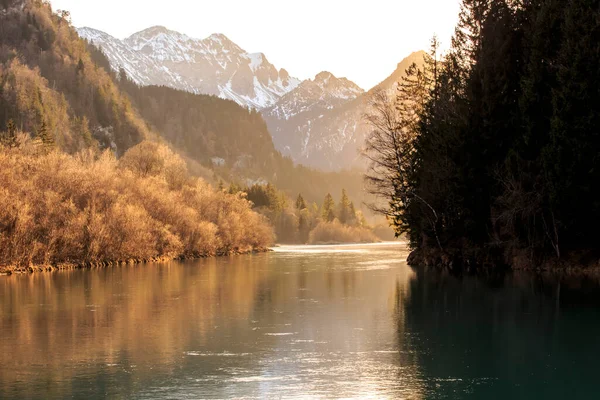 Río Lech Invierno Tirol Austria Drone Foto —  Fotos de Stock