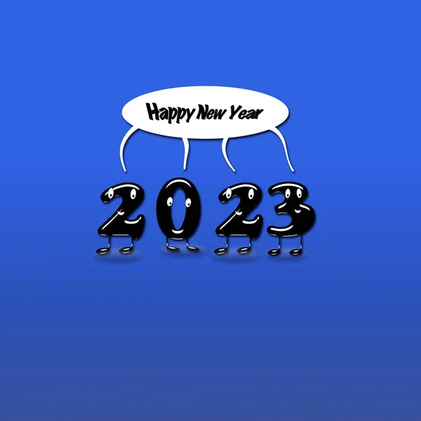 Cartoon 2023 Numerals Speech Bubble Text Šťastný Nový Rok Modrém — Stock fotografie