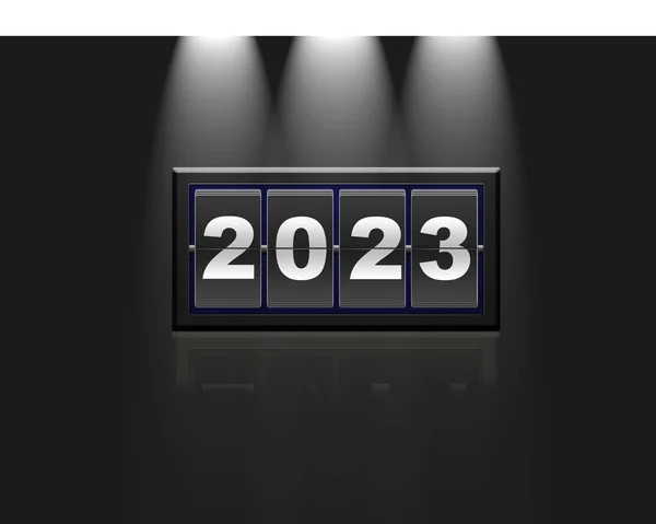 Illustratie Van 2023 Jaar Zwarte Achtergrond Verlicht Reflecterend Nieuwjaar 2023 — Stockfoto
