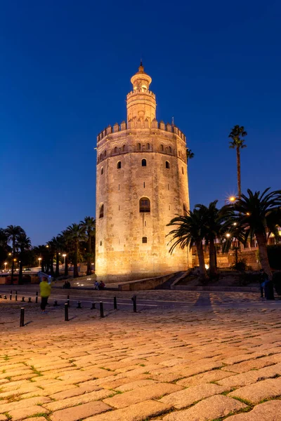 View Torre Del Oro Seville Andalusia Spain Guadalquivir River Sunset — Stock Photo, Image